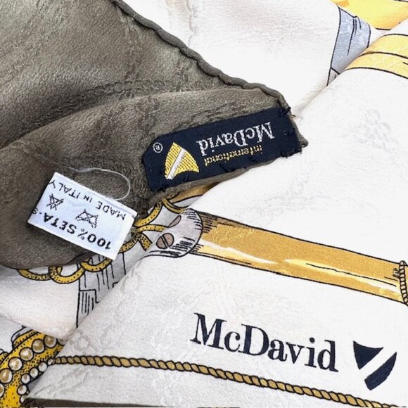 Antique McDavid Haute Joaillerie 100% Silk Scarf Satin 34" Ivery olive Gold(22 - Picture 6 of 12